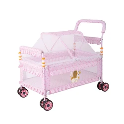 Cuna multifuncional con colchón y mosquitera convertible en cochecito