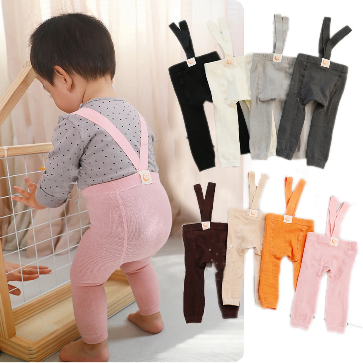 Pantalones con tirantes para bebé de cintura alta y tiras cruzadas - imagen 4