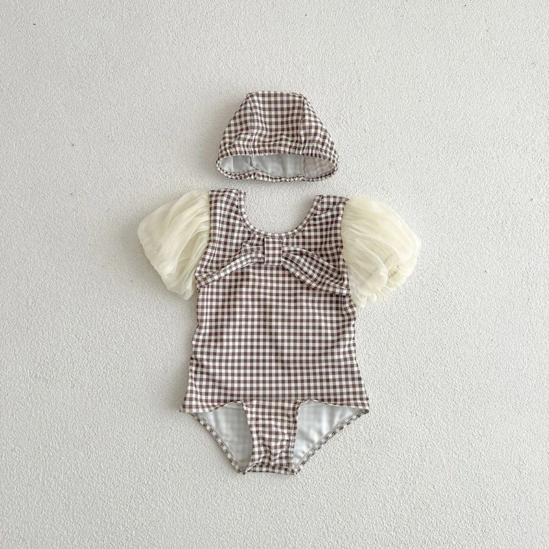 Milangel bañador una pieza manga encaje para niñas – Cuadros