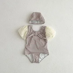 Milangel bañador una pieza manga encaje para niñas – Cuadros