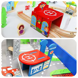 Set de vía de tren de madera de haya para niños – Piezas de estación compatible