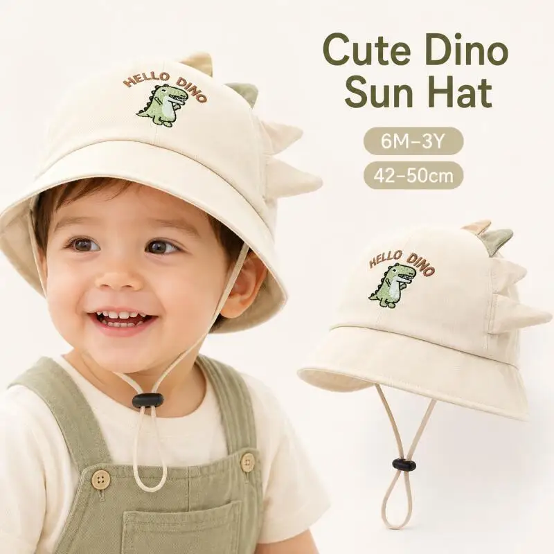 Gorro de bebé de ala ancha para sol con dinosaurios y cuerda - imagen 4