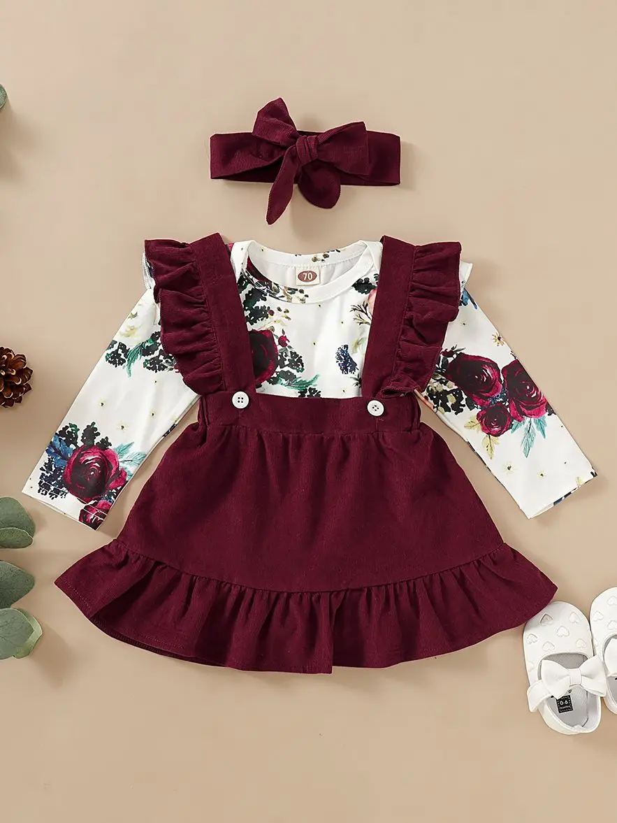 Conjunto floral bebé niña recién nacida pelele vestido volantes - imagen 4