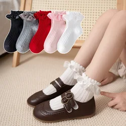 Calcetines de algodón suave con encaje para uniforme escolar de niña