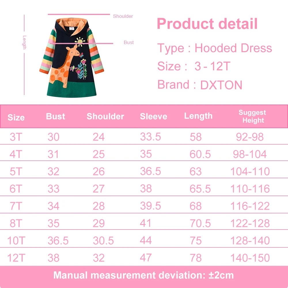 DXTON Vestido con capucha a rayas arcoíris para niñas - imagen 4