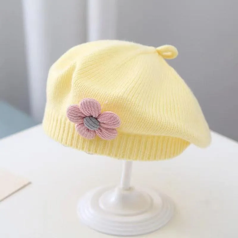 Gorro boina flores bebé punto cálido de invierno - imagen 5
