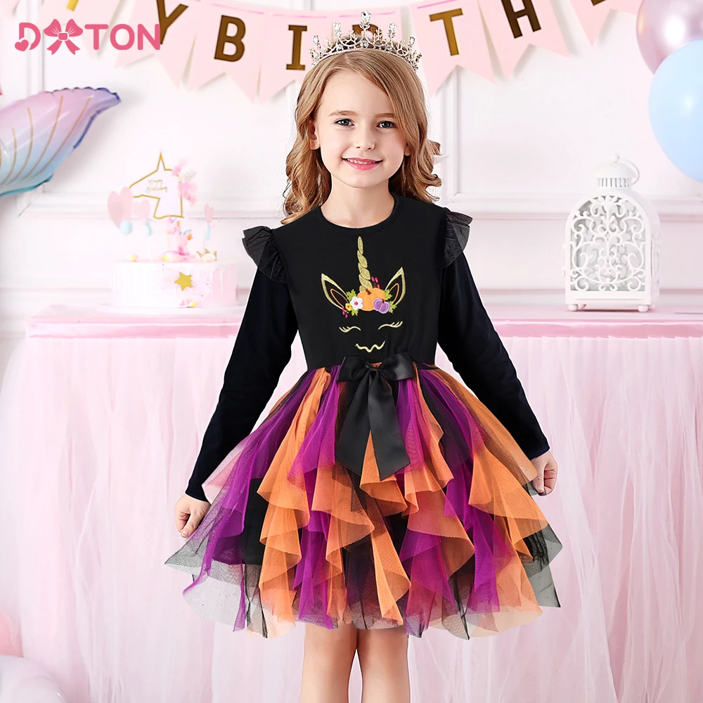 DXTON vestido de Halloween para niñas con manga acampanada calabaza