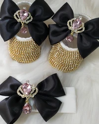 Dollbling zapatos de bautizo de bebé con brillo de perlas