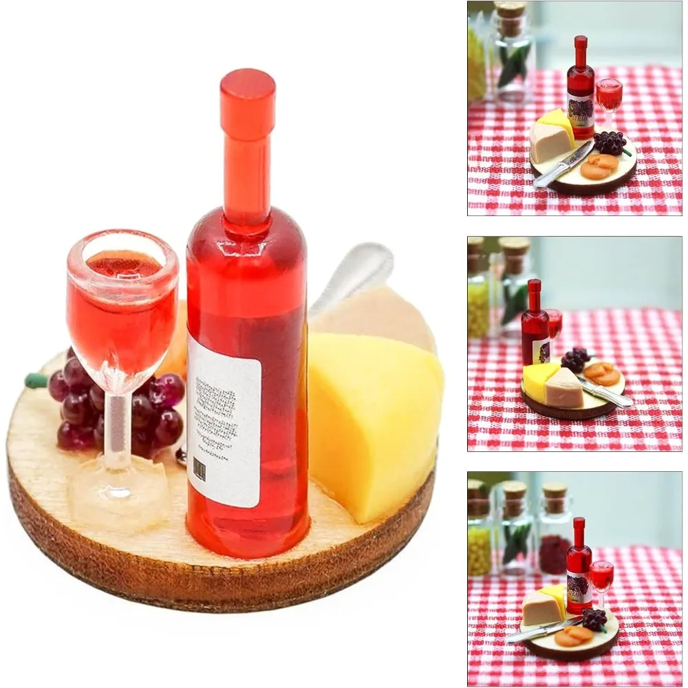 Set queso y vino miniatura para casa de muñecas - imagen 5