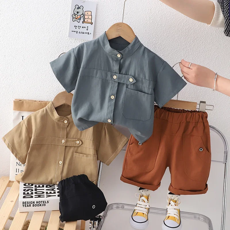 Conjunto de verano para bebé y niño: camisa lisa y pantalón corto - imagen 5