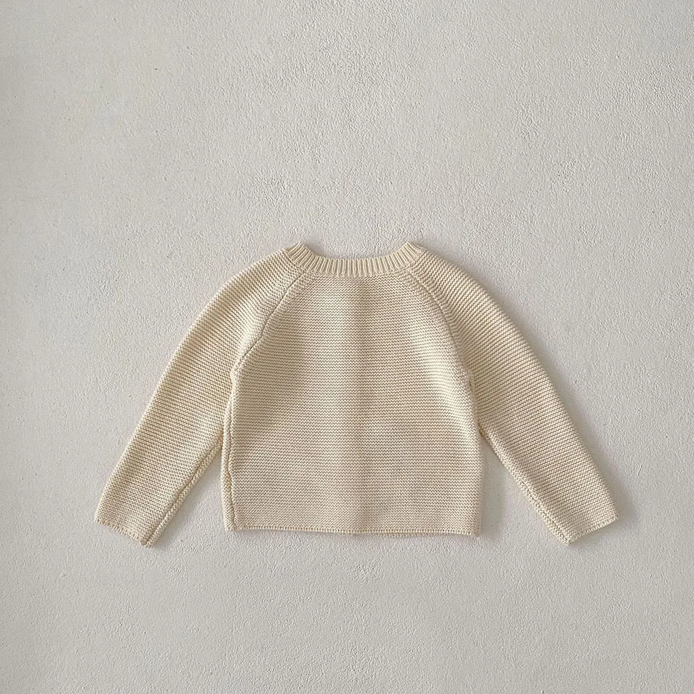 Suéter de punto bordado animales para niñas, beige, cuello redondo - imagen 5