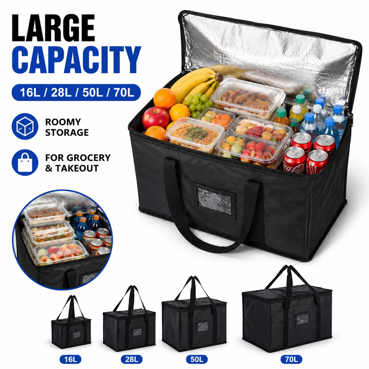 Bolsa térmica aislante para alimentos con cierre y forro de aluminio - imagen 2