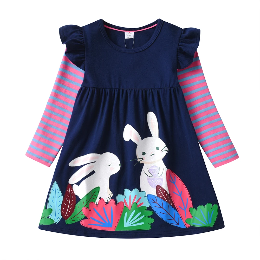 DXTON vestido de rayas algodón manga larga conejo estampado invierno - imagen 5