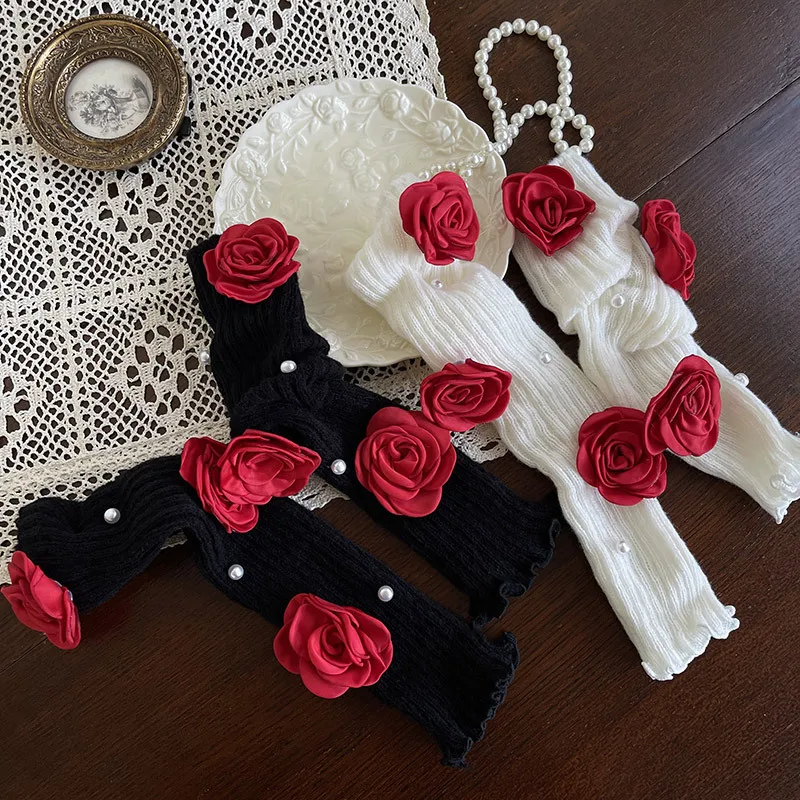 Calentadores de piernas estilo princesa con borde floral para niñas