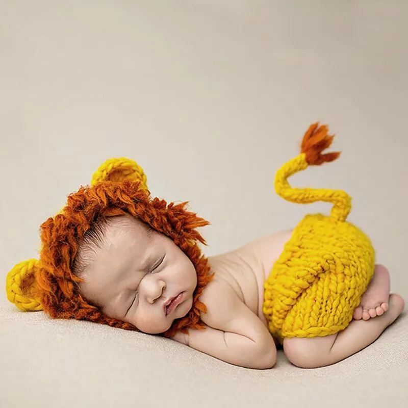 Conjunto de crochet de león para bebé de algodón – Fotografía newborn - imagen 2