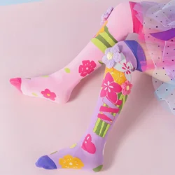 Calcetines altos hasta la rodilla para niña con flores y animales