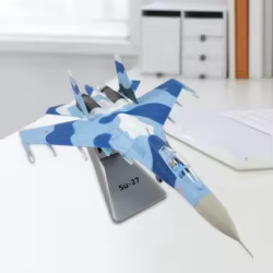 Avión SU-27 metálico con soporte para exposición en estantería