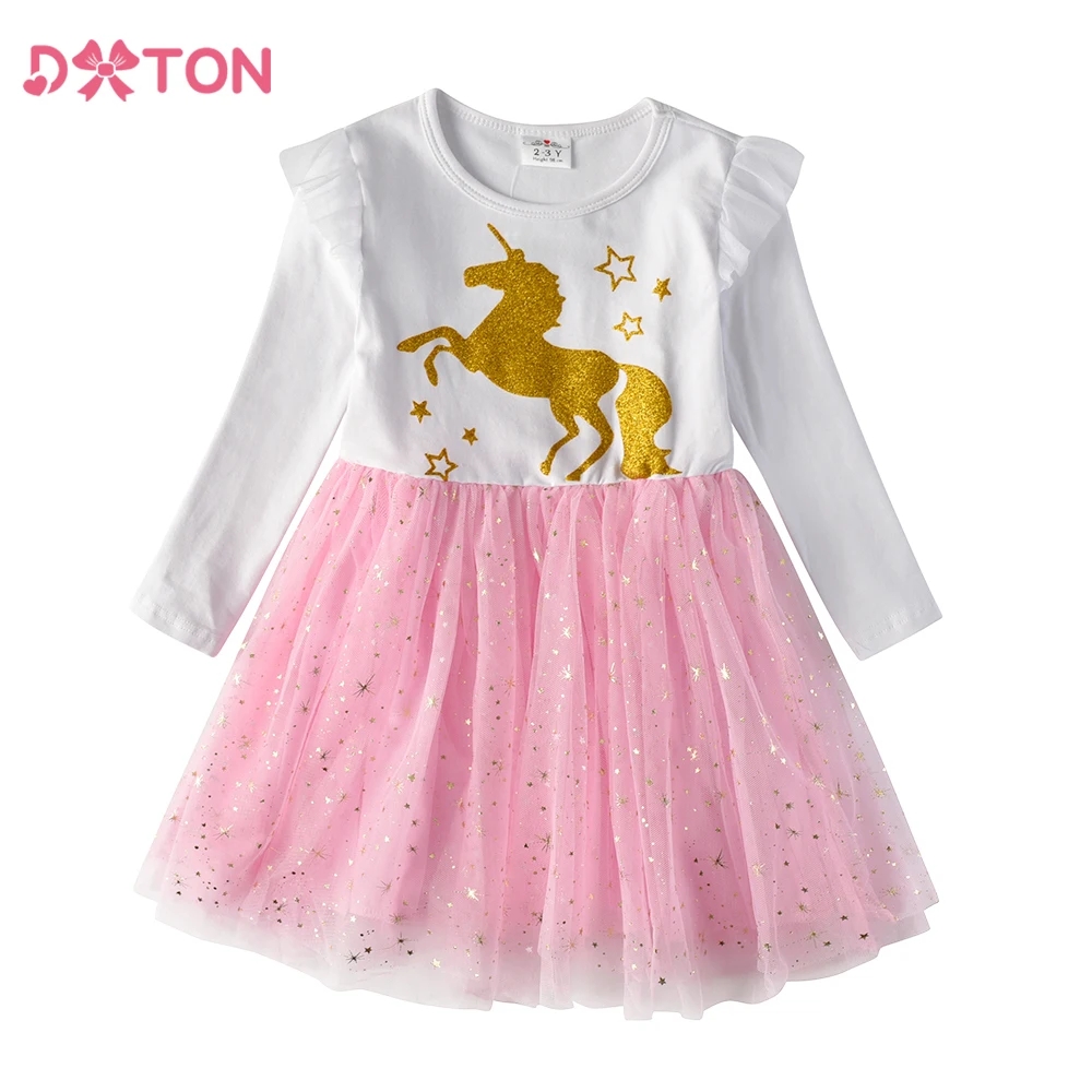 DXTON Vestido niña de algodón con estampado unicornio - imagen 4