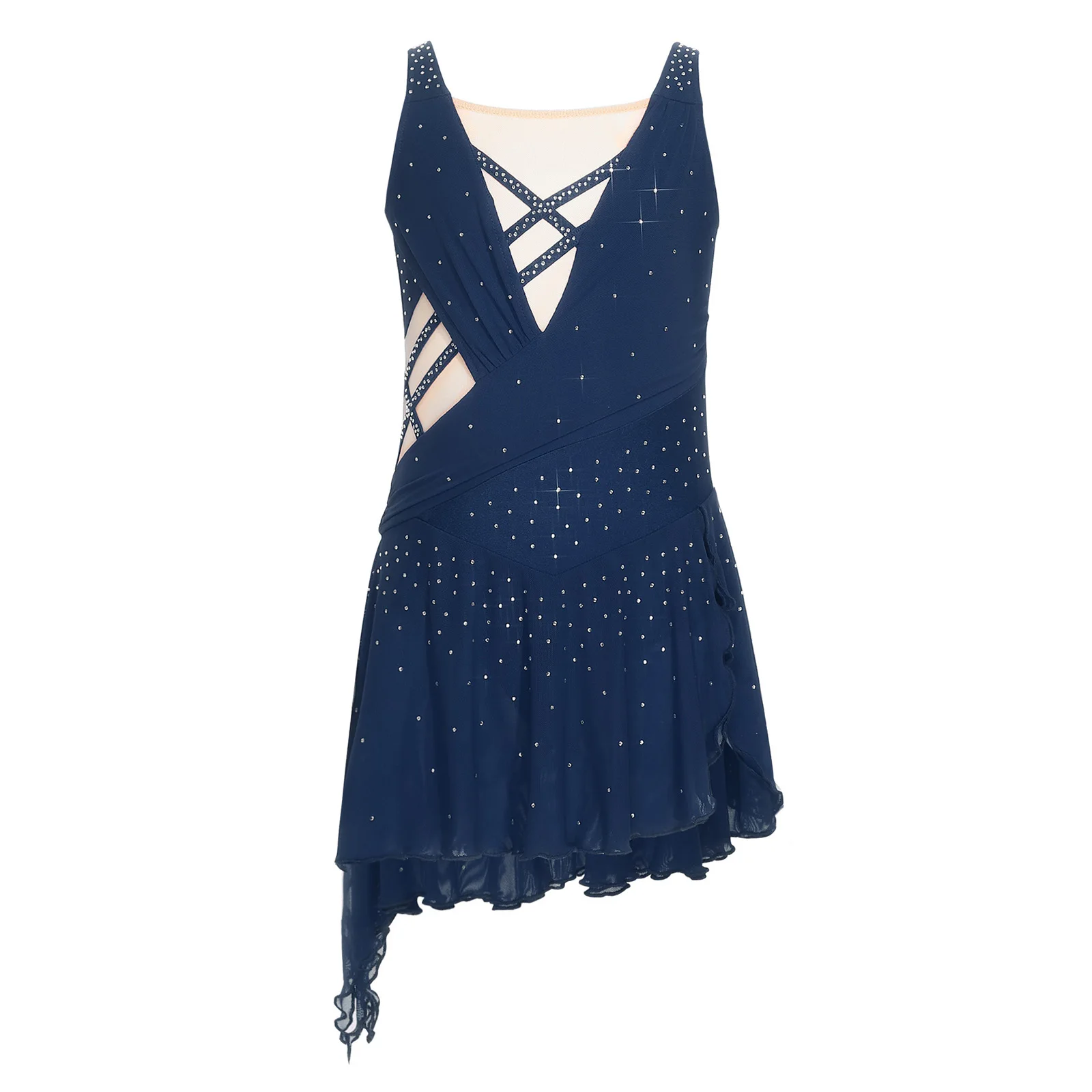 Vestido de ballet para niñas con leotardo de malla y pedrería