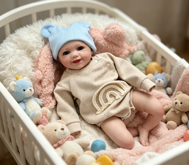 Muñeca bebé reborn realista de piel 3D sonriente y cabello pintado - imagen 2