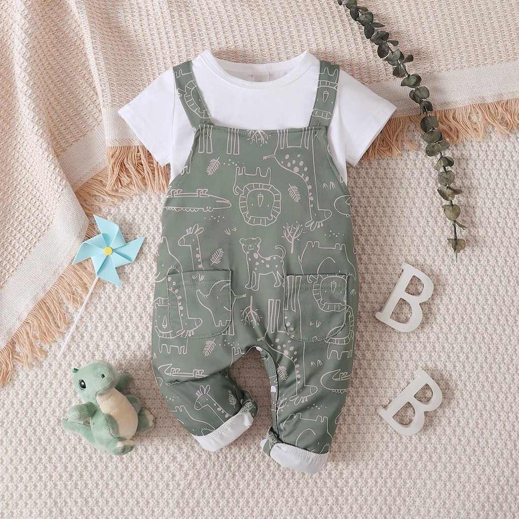 Conjunto bebé tirantes top manga corta dibujos animados verano