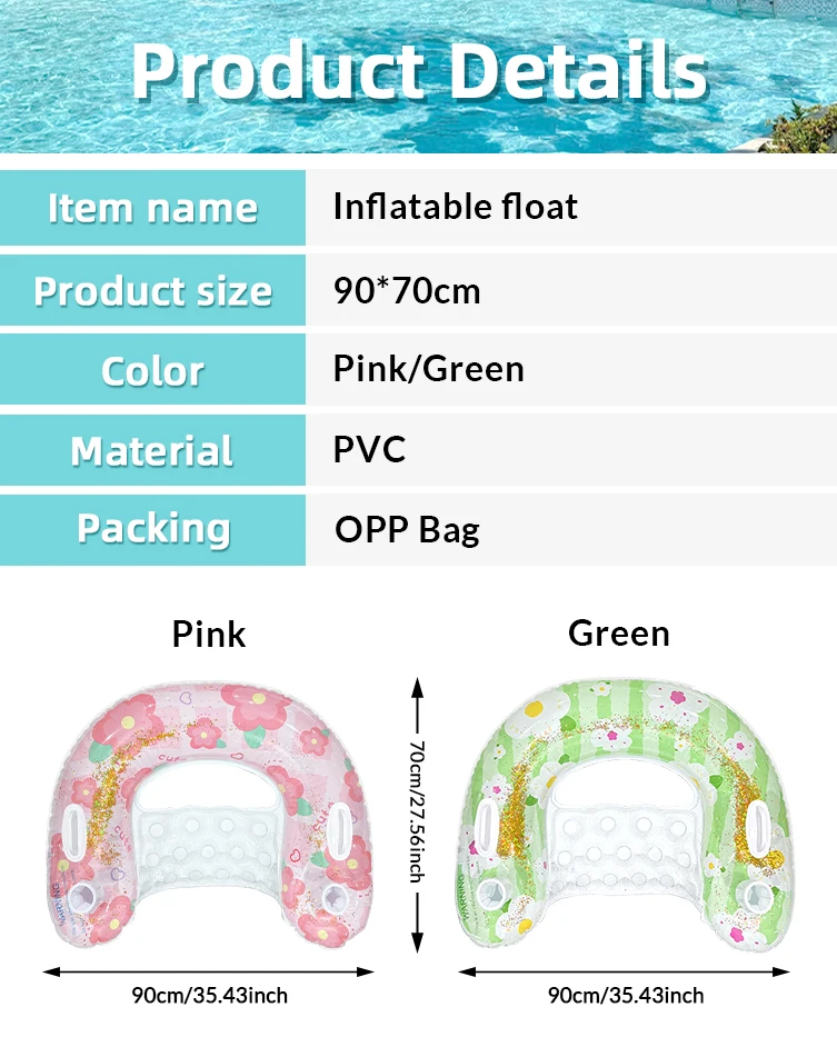 Silla flotante inflable vista lateral mostrando el asiento y los reposabrazos