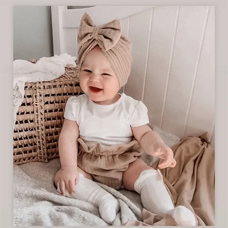 Gorro de punto con lazo para bebé – Turbante suave para recién nacido - imagen 3