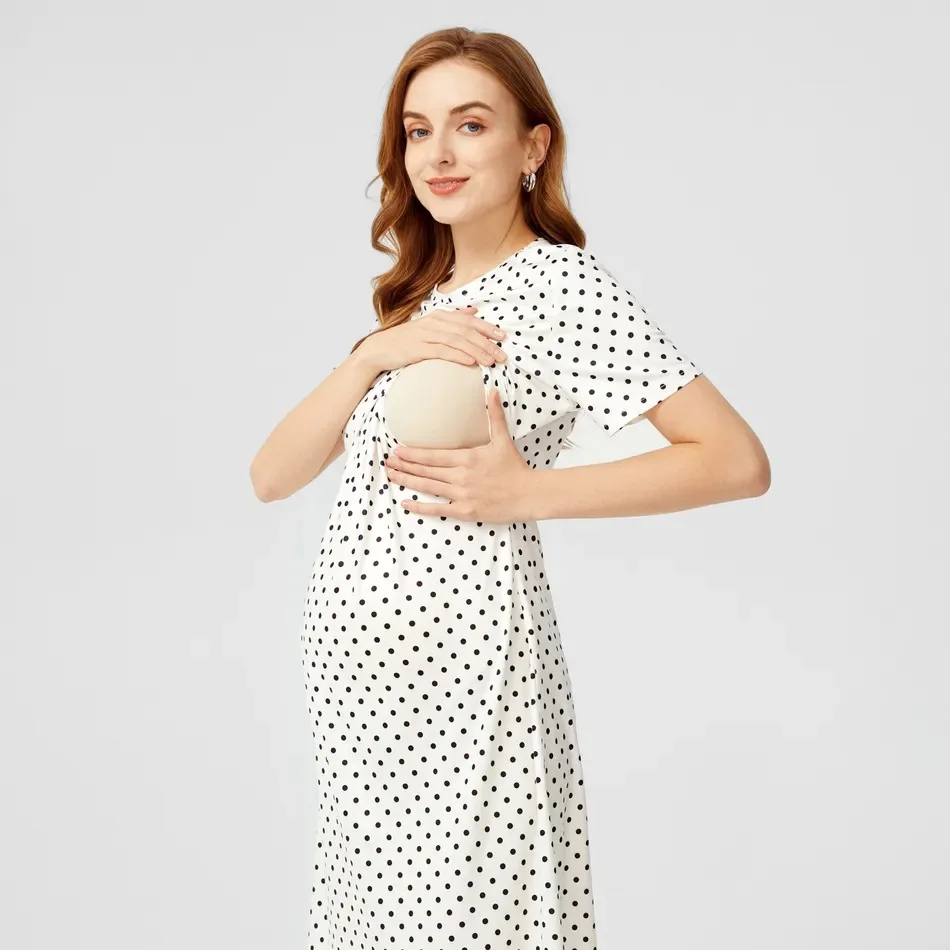 Vestido de lactancia lunares midi elegante manga corta