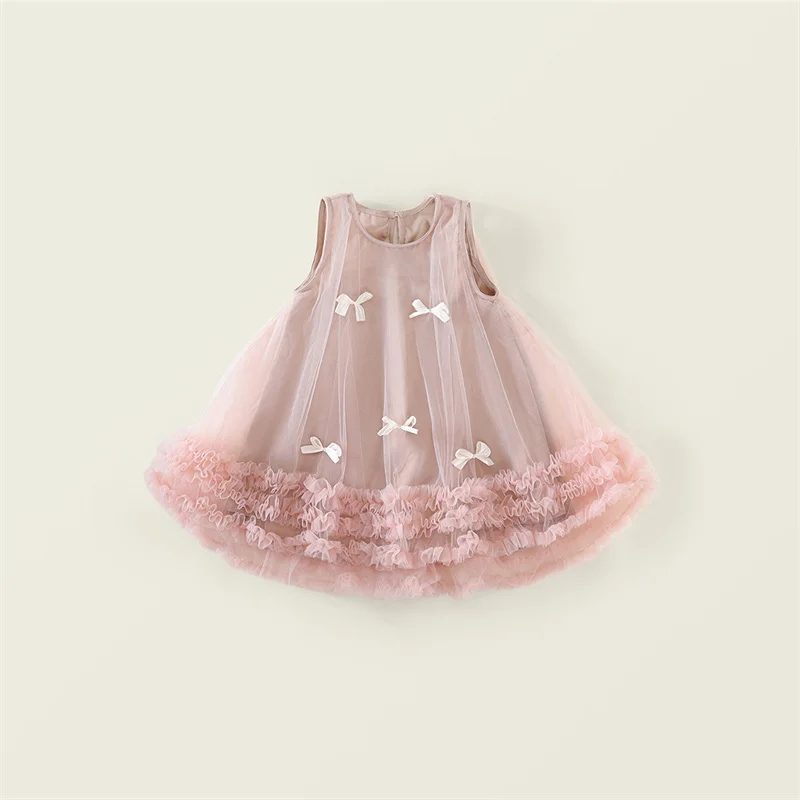 Vestido de verano en tul asimétrico para niñas con lazo