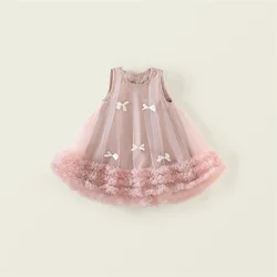 Vestido de verano en tul asimétrico para niñas con lazo
