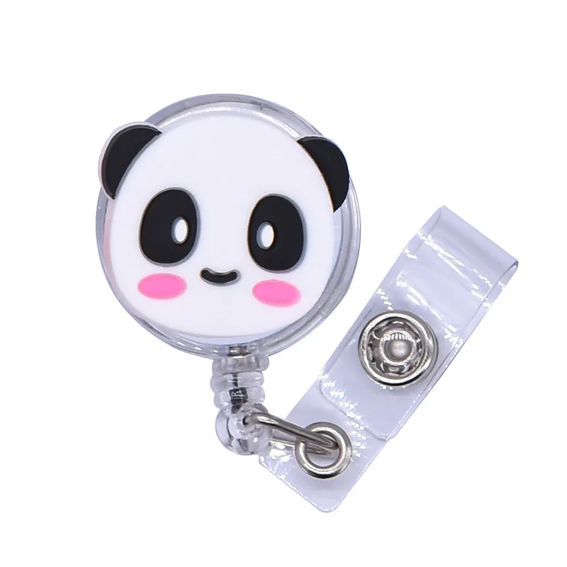 Porta credenciales retráctil silicona panda y cerdito, clip pecho - imagen 2