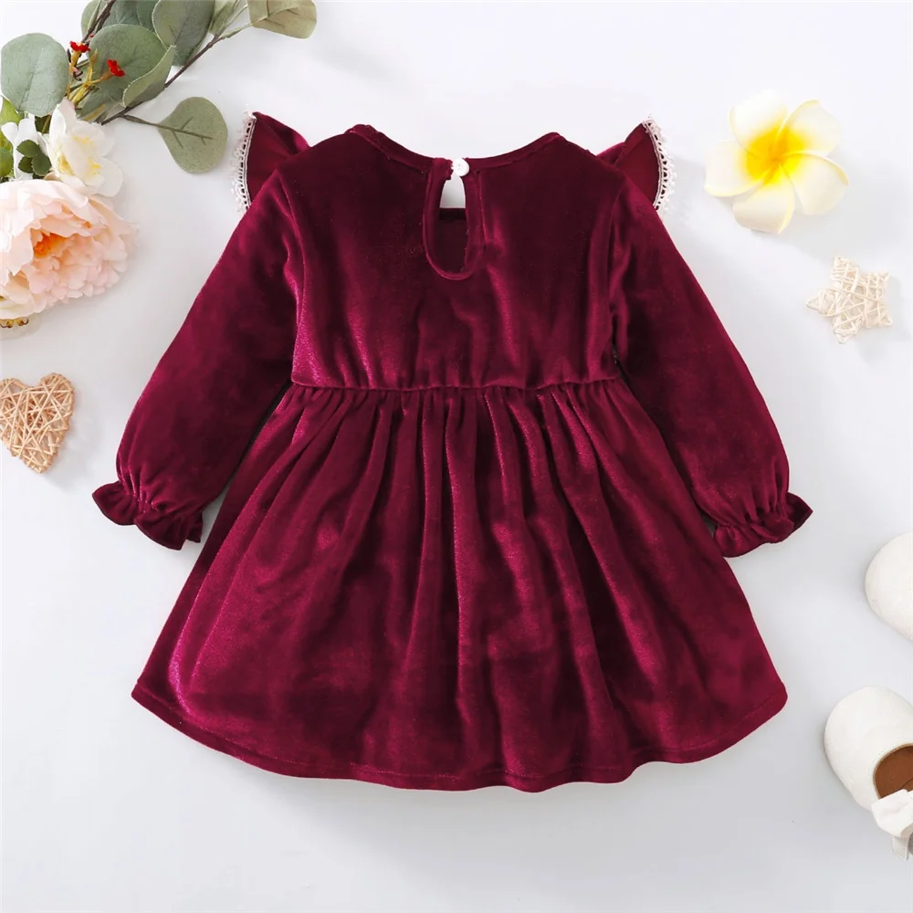 Vestido de fiesta Navidad niña – Manga larga con volantes satinados - imagen 4