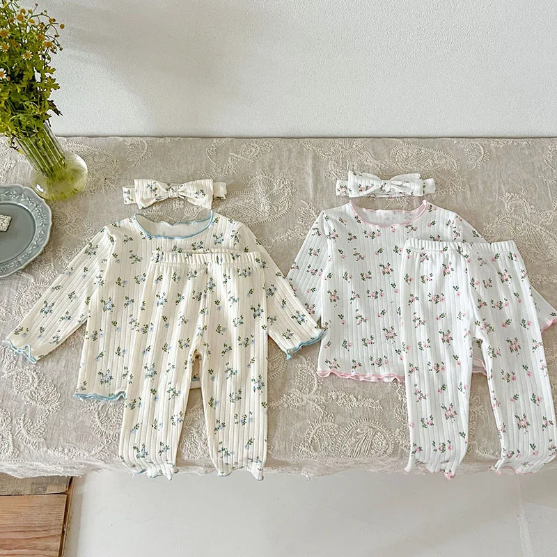 Milangel Pijama de Algodón para Bebé con Estampado de Flores Rosa