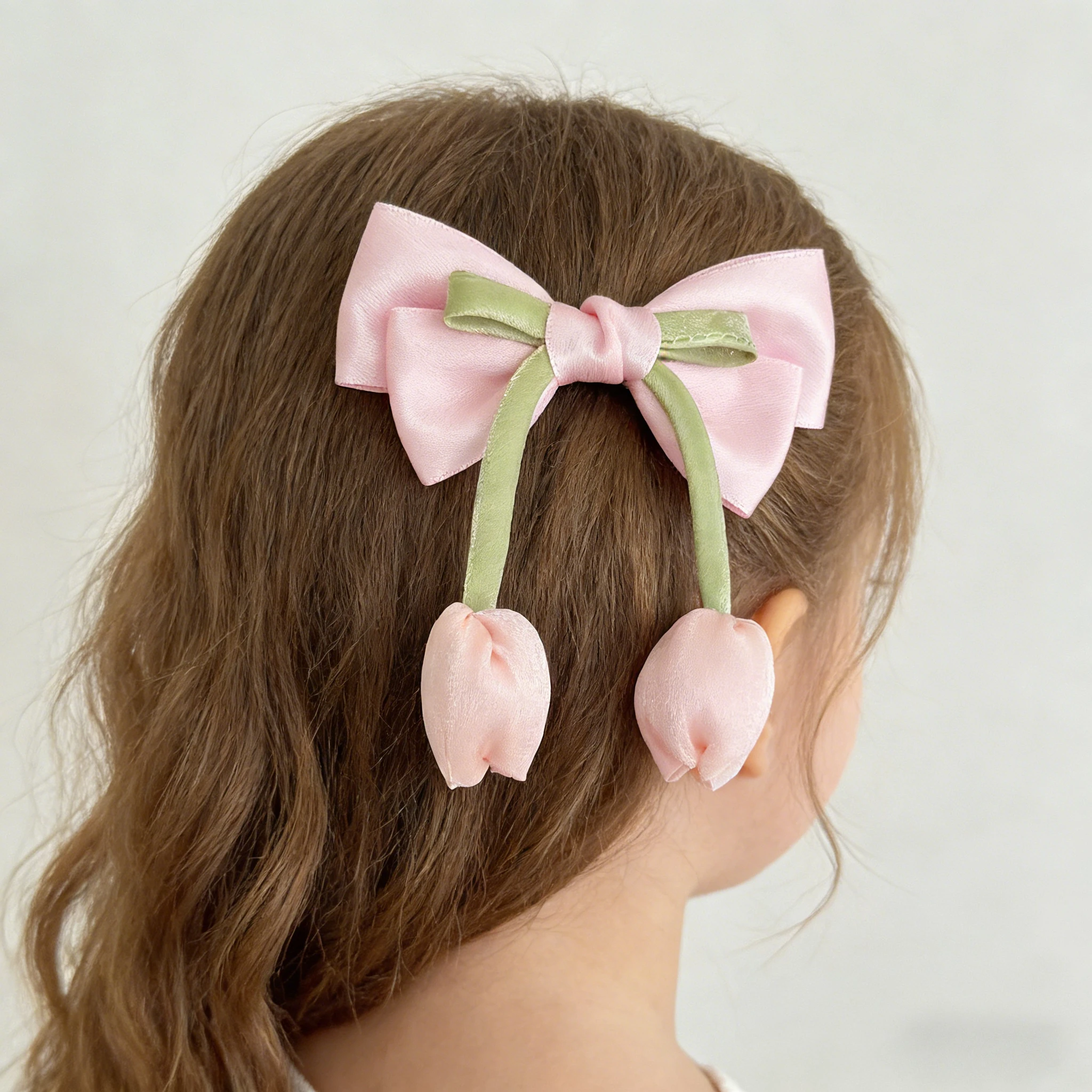 Pinzas de pelo con tulipán chifón rosa para niña – Horquillas florales