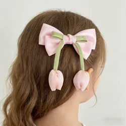 Pinzas de pelo con tulipán chifón rosa para niña – Horquillas florales