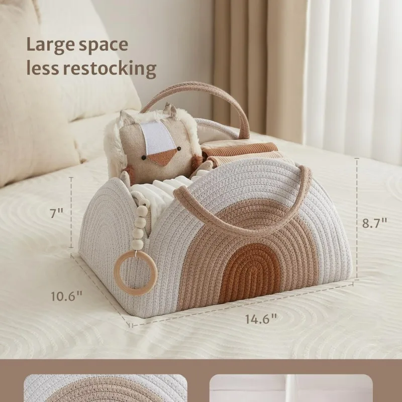Bolsa de pañales portátil con cesta tejida de cuerda de algodón - imagen 2