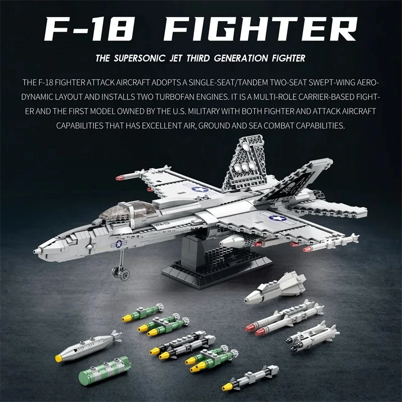 Bloques de construcción F-18 con base y soporte para exhibición - imagen 3
