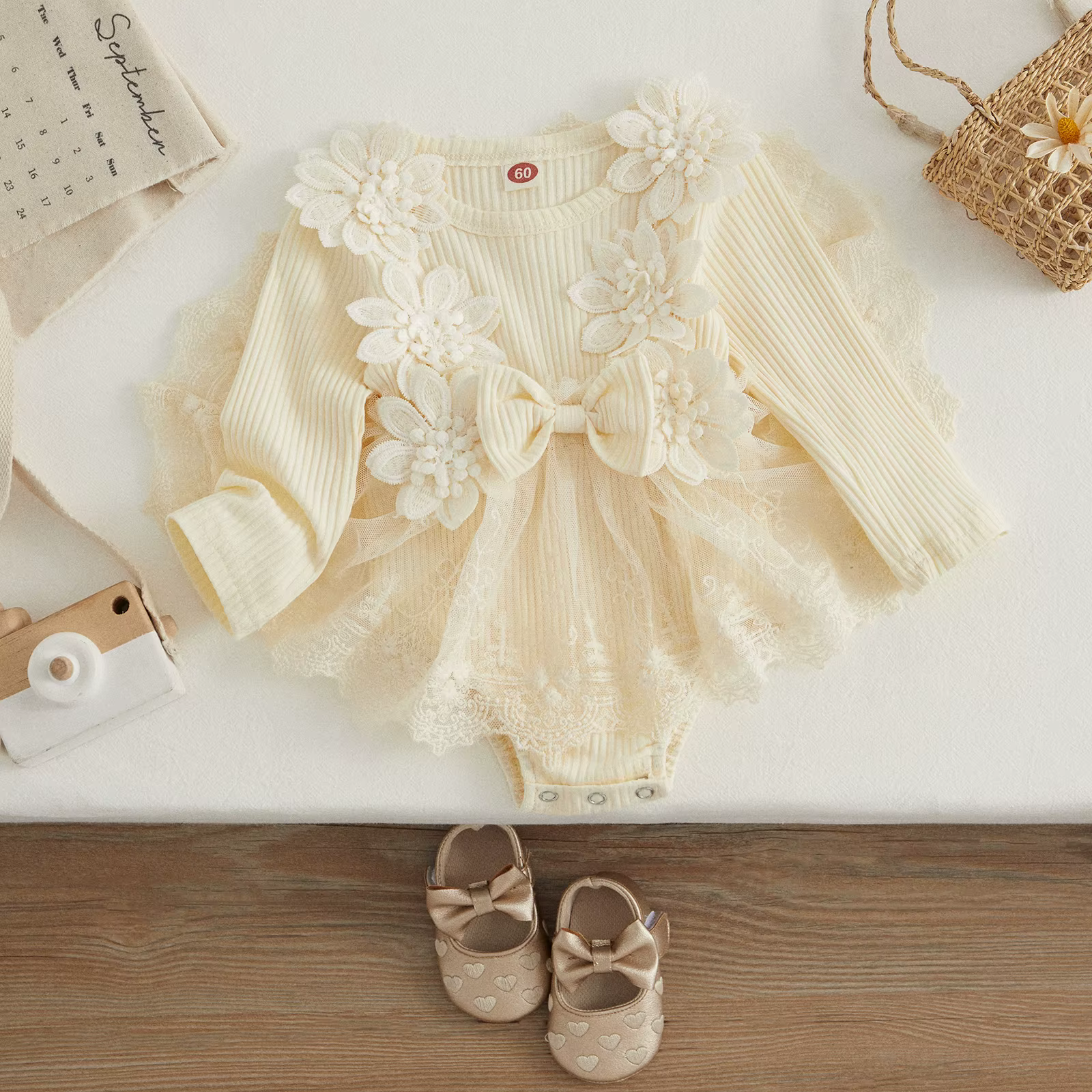 VISgogo vestido floral de tul para niña – Manga larga - imagen 2