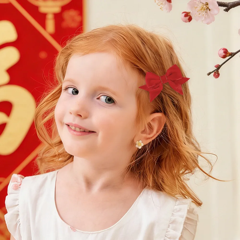 Pinzas para el cabello de terciopelo rojo con lazo: niñas y mujeres - imagen 3