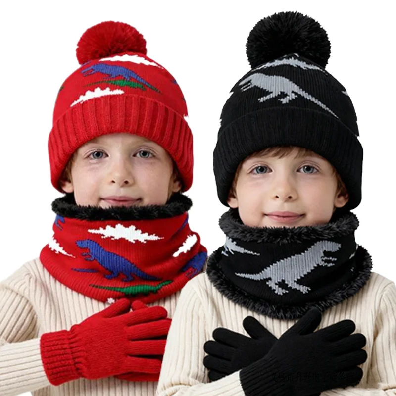 Gorro de invierno dinosaurio para niños con orejeras
