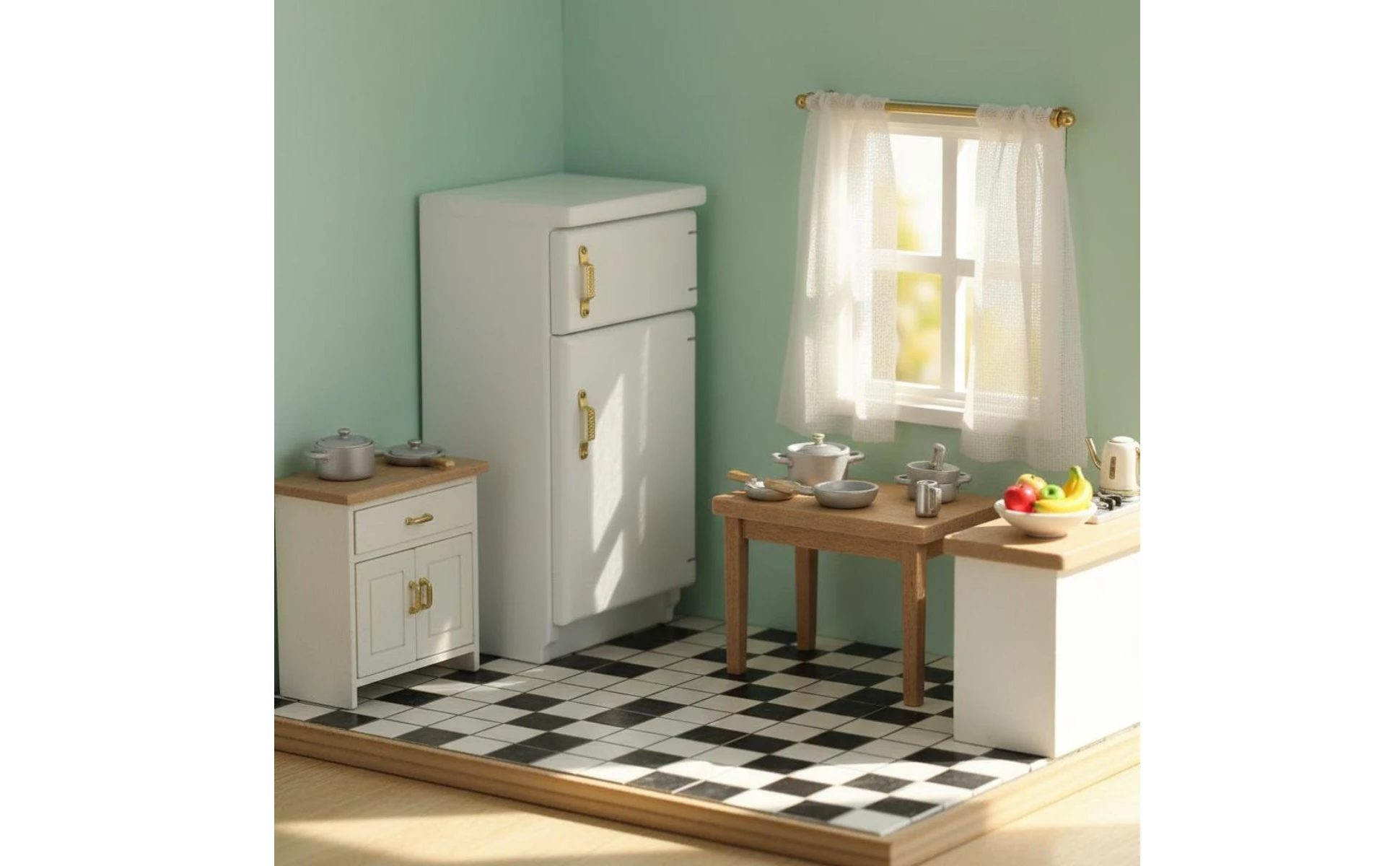 Frigorífico mini de madera para casas de muñecas