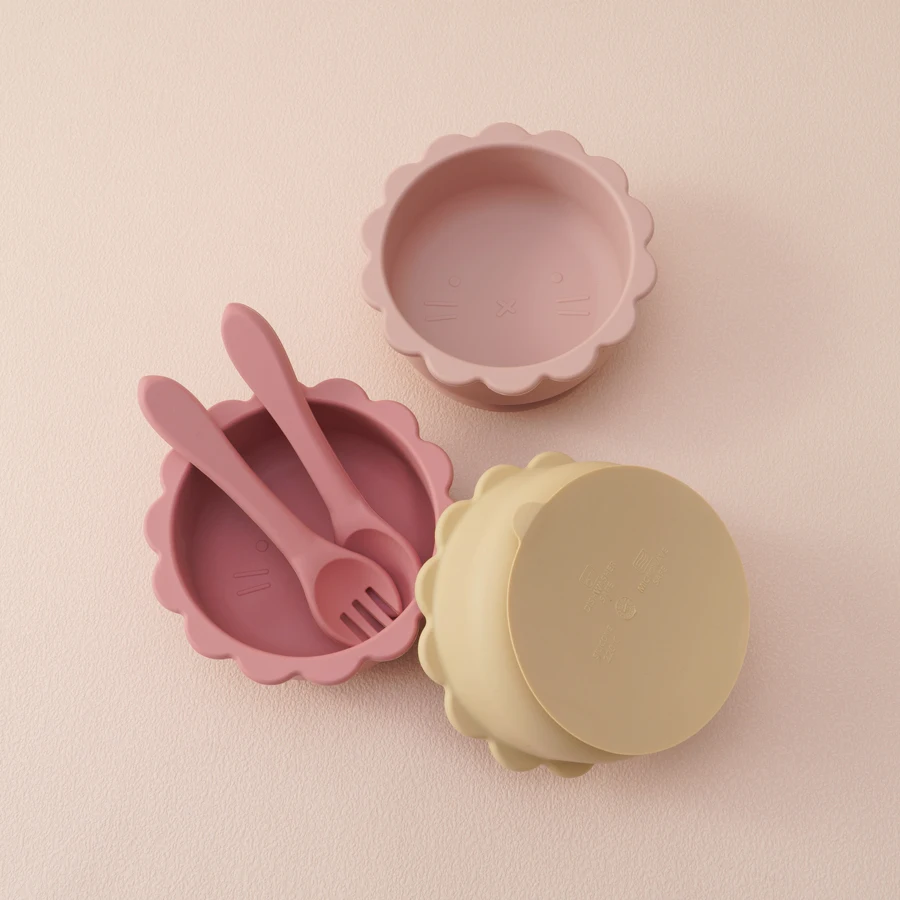 Vajilla de silicona para bebé – Cuenco León con cubiertos sin BPA - imagen 2