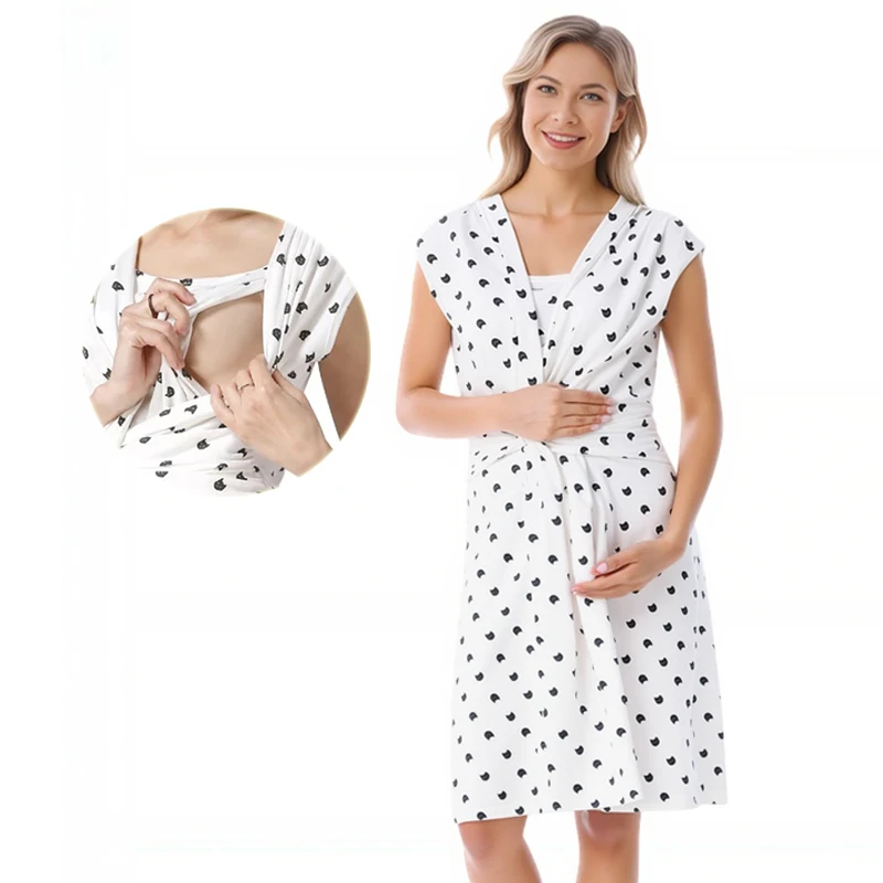 Vestido de lactancia sin mangas corte A estampado para embarazadas - imagen 5