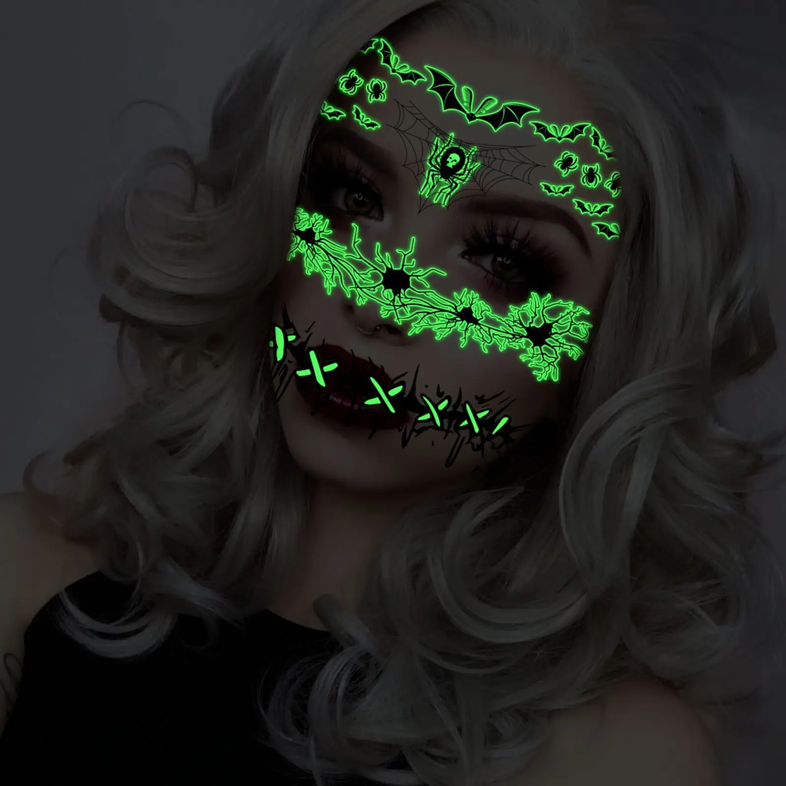 Pegatina facial luminosa de Halloween con boca de terror impermeable - imagen 5