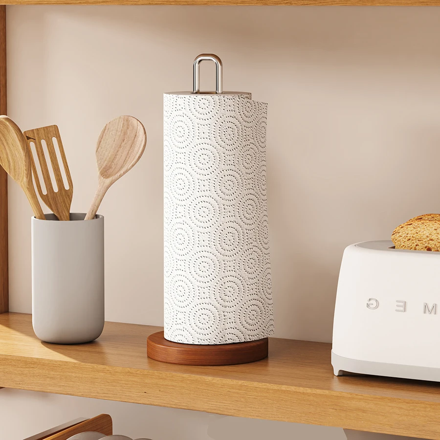 Soporte vertical para papel de cocina con base en madera - imagen 2