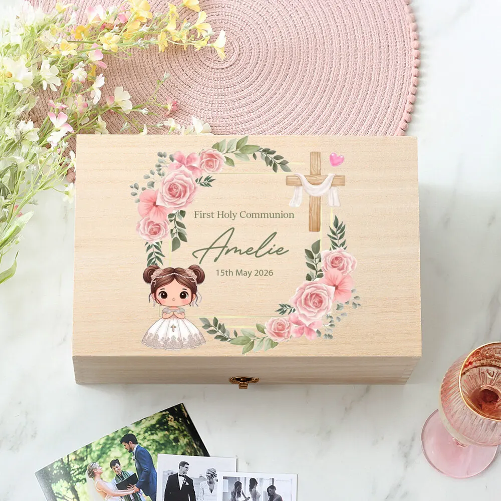Caja de recuerdo para bautizo de madera personalizada religiosa - imagen 5