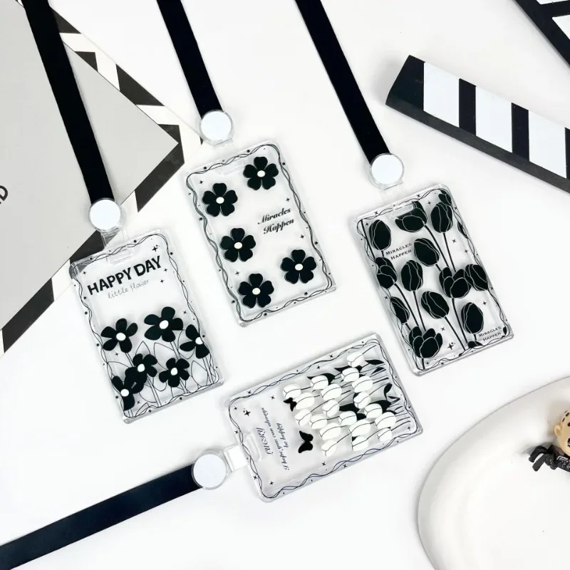Funda transparente para tarjetas de bebé con diseño floral negro - imagen 3