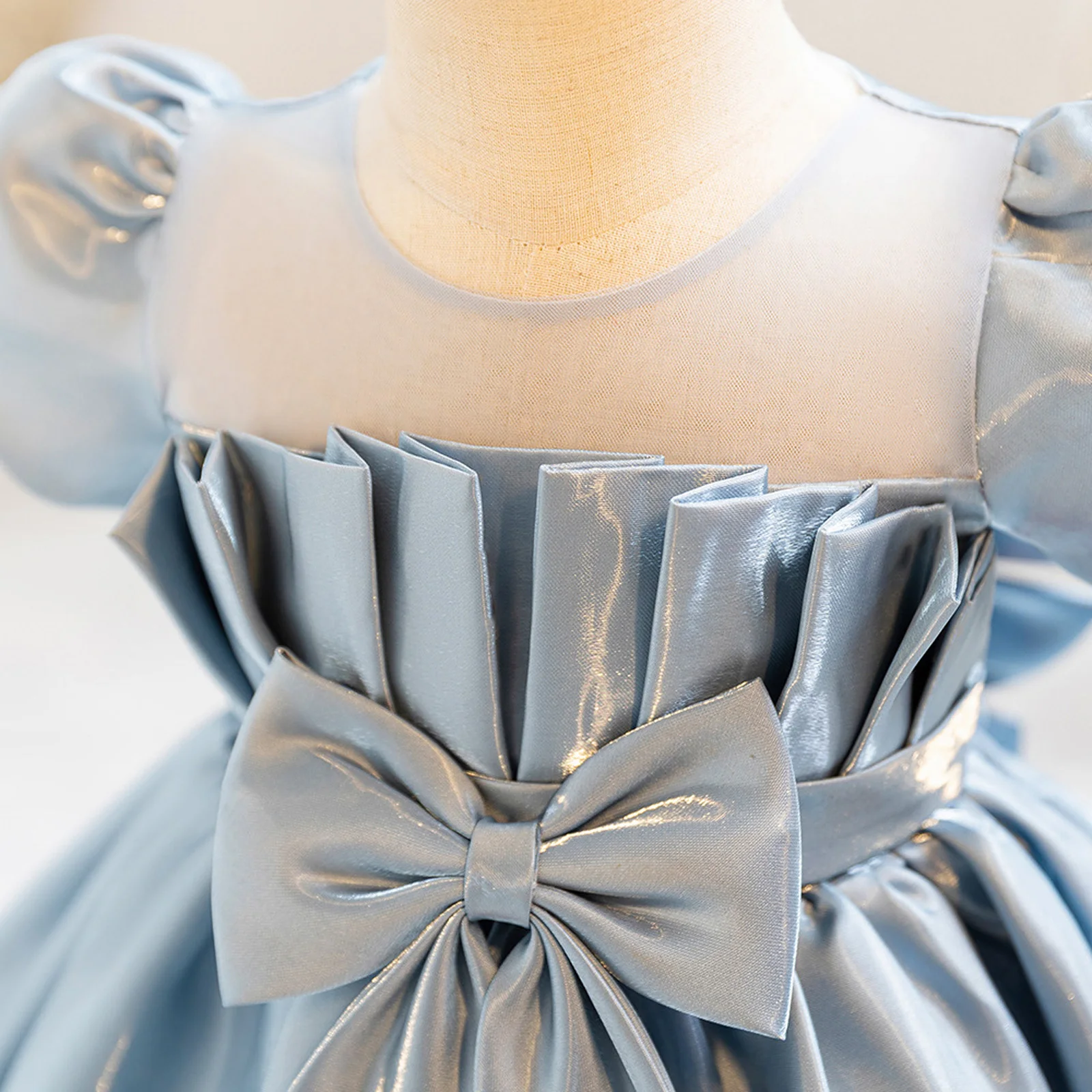 Vestido de flores para niña con mangas cortas abombadas y lazo - imagen 5