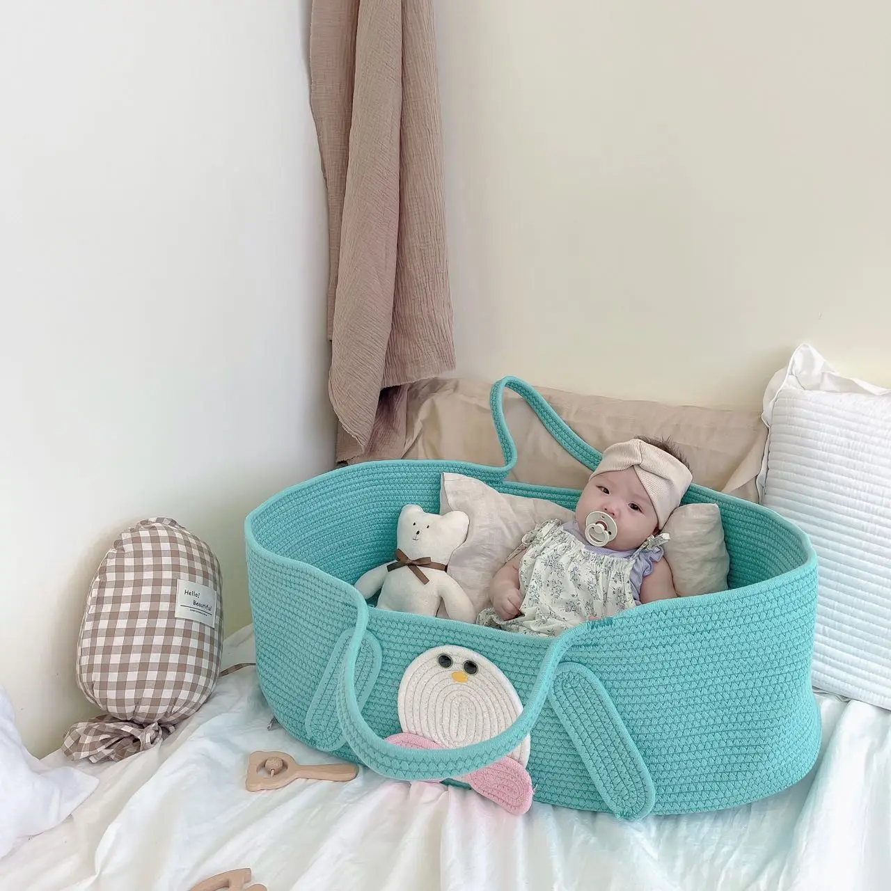 Cesta moisés algodón con cambiador portátil diseño pingüino - imagen 2