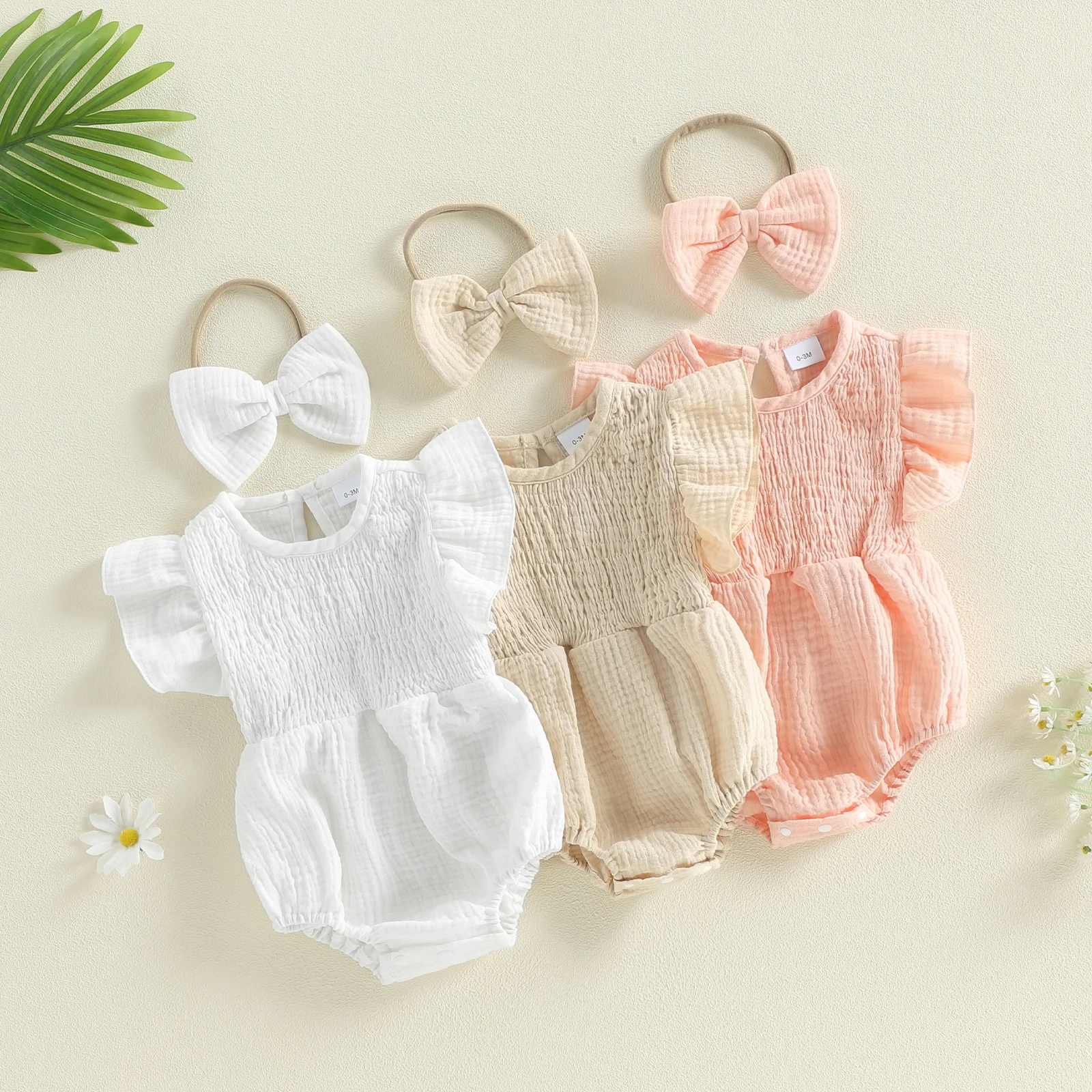 Tregren Conjunto de verano bebé niña con diadema y mameluco - imagen 5